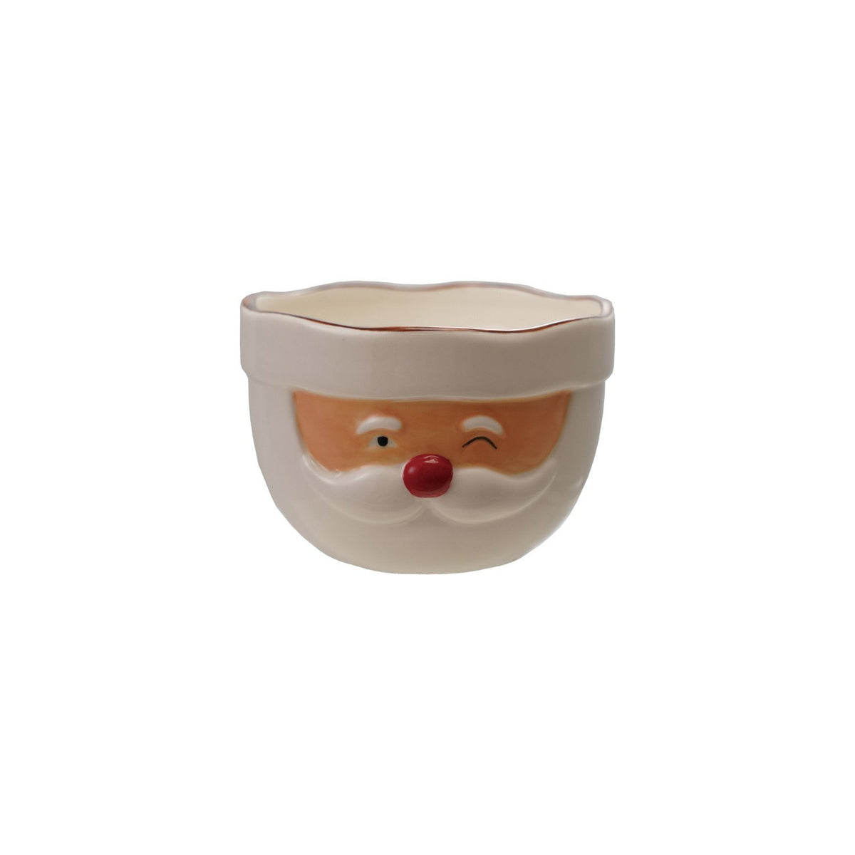 Stoneware Santa Head Shaped Mixing Bowl w/ Red Rim, 4 X 3