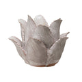 Handmade Terra-cotta Flower Tealight Holder, White, designed as delicate overlapping leaves, perfect for adding cozy candlelight decor to any kitchen or dining space by Knotty and Board.