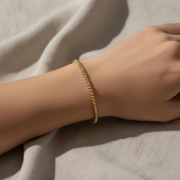 Stretch Bead Bracelet, 4mm, Gold, Priced individually, featuring multiple rows of small gold beads in a flexible, stylish design perfect for adding elegance to any jewelry collection or gift.