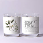 Pair of Just Bee Jasmine and Orange Blossom Candle, 13 oz, with botanical illustration and clean label, ideal for home decor or gifts from Knotty and Board. Every Room Needs A Little Knotty and Board. 1