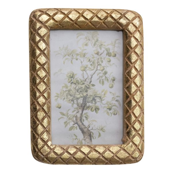 Diamond Pattern Mango Wood Photo Frame with Gold Foil, 4 X 6 in.
