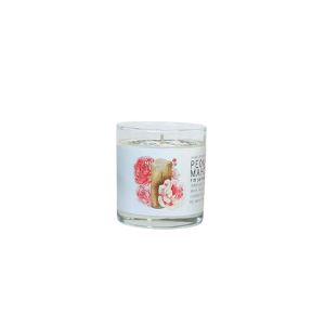 Just Bee Peony & Mahogany Candle, 7 oz in a clear glass container with floral label, perfect decor and gift from Knotty and Board, ideal for kitchen or dining ambiance.