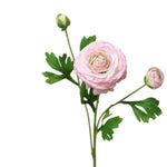 Ranunculus Bloom, 18 in., Lavender with delicate layered petals and lush green leaves, perfect for decor, gifts, and adding a soft touch to any room from Knotty and Board. 1
