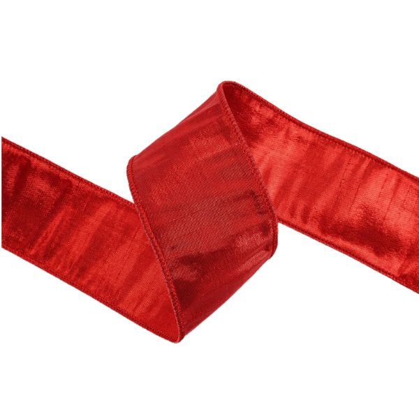 Wired 2.5 in. Metallic Dupioni Ribbon, Red, 10 yd.