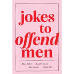 Cover of a pink book titled Jokes To Offend Men in bold red letters, a humorous gift item featured by Knotty and Board, suitable for amusing decor and entertaining moments. 1