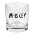 Clear Whiskey Stylized Rocks Glass, 11 oz. featuring bold black "WHISKEY" text, perfect for entertaining and gifting, from Knotty and Board's curated home decor collection.