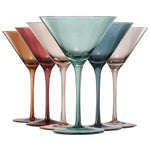 Khen Martini Glasses, 10 oz., Set of 6, Muted Rainbow featuring six colorful glass martini glasses perfect for entertaining and adding stylish decor to your kitchen or dining area. 1