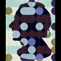 Abstract art piece featuring a dotted silhouette profile of a person's head in shades of brown and blue, embodying decor aesthetics by India Mahdavi, curated by Knotty and Board.