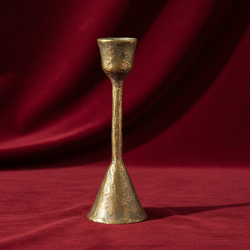 Hand-Forged Metal Taper Holder, Antique Silver, 6 in.