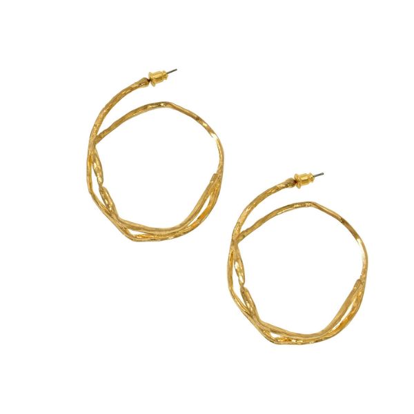 Hammered Double Hoop Post Earrings, Gold