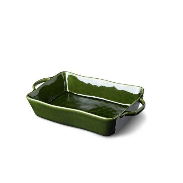Rectangular Baker, Green, Medium, 14 in. ceramic baking dish with handles, perfect for kitchen cooking, entertaining, and as a stylish decor gift from Knotty and Board.