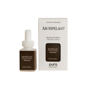 Pura Refill, Archipelago Havana fragrance refill bottle and box with elegant brown label, displayed as part of Knotty and Board home decor and gift collection.