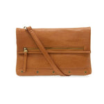Cassie Fold Over Convertible Crossbody Bag, Cognac in smooth leather with front zipper pocket and adjustable strap, stylish gift option from Knotty and Board decor collection. 1