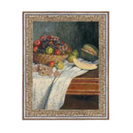 Still Life with Honeydew Framed Antique Art, 8 X 10 in. featuring a classic still life painting of assorted fruits including honeydew melon, apples, and grapes on a draped table, perfect decor for kitchen or dining spaces. 1