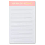 Lined Notepad, Pink, 5 X 8, What Shall I F*ck with Today? featuring a pink header with gold lettering and lined white pages, perfect for humorous decor and gifts from Knotty and Board. 1